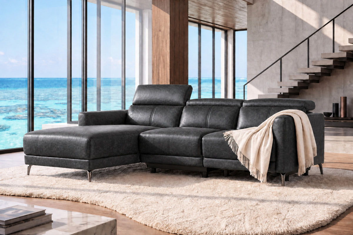 Andria Distressed Italian Aniline Leather Power Reclining Sectional Sofa