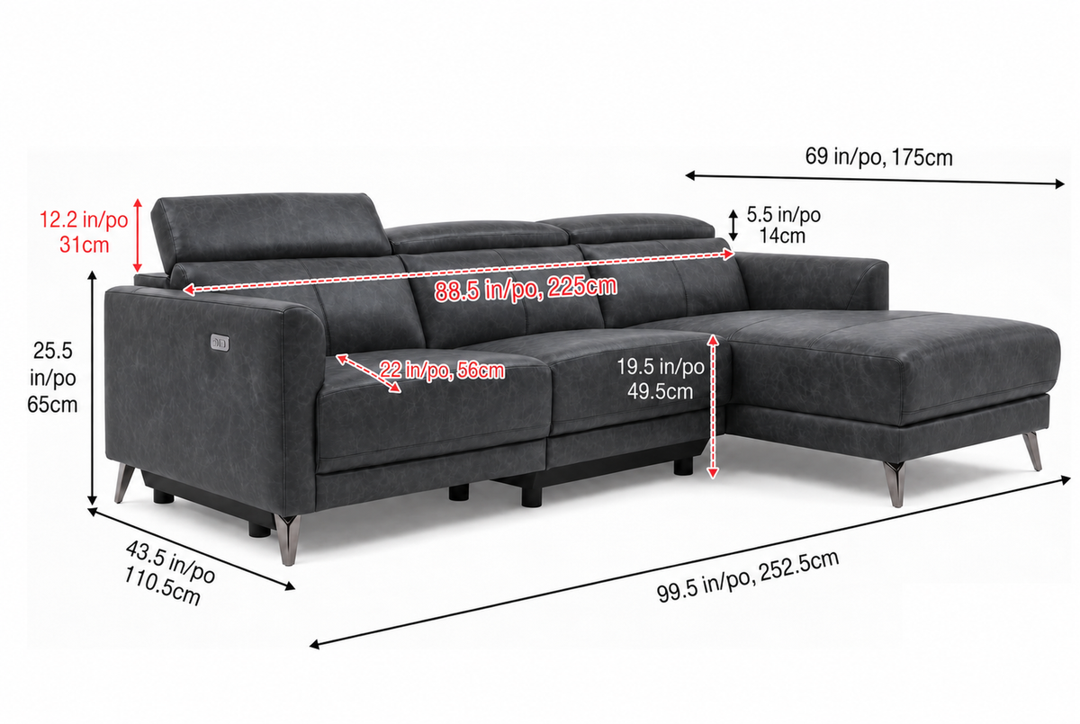Andria Distressed Italian Aniline Leather Power Reclining Sectional Sofa
