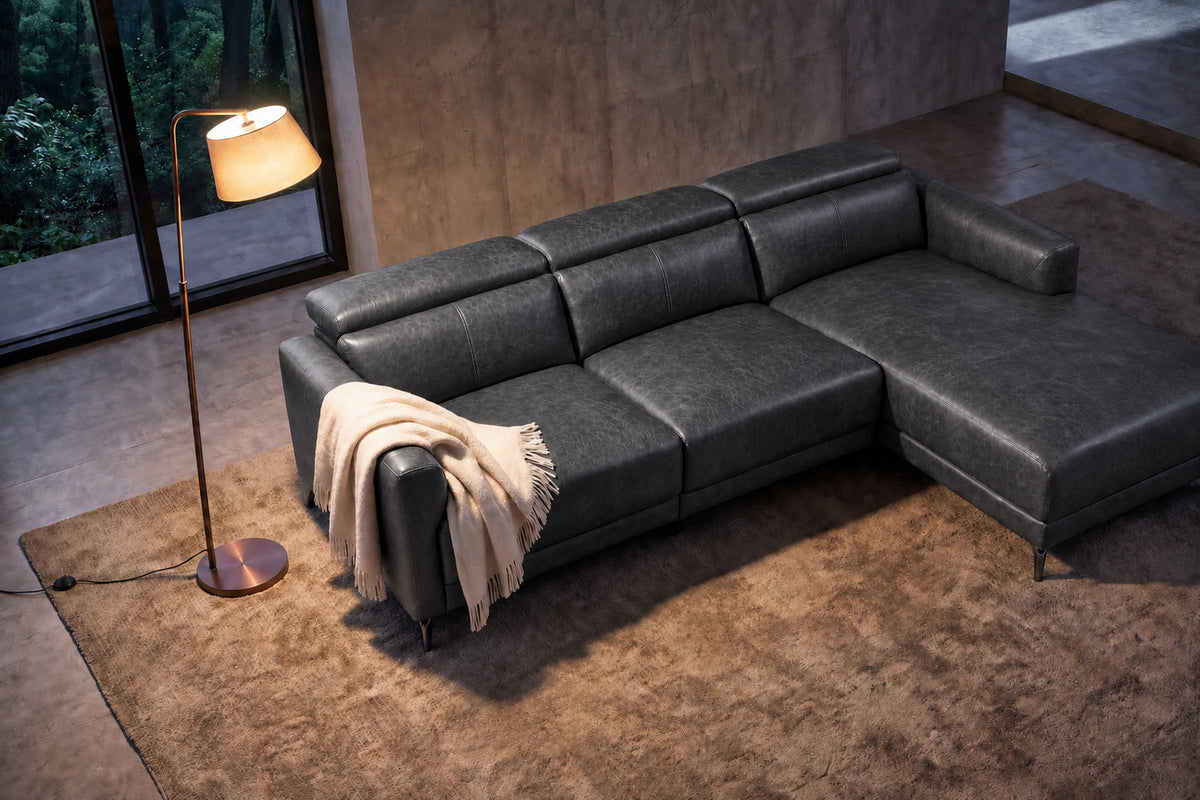 Andria Distressed Italian Aniline Leather Power Reclining Sectional Sofa