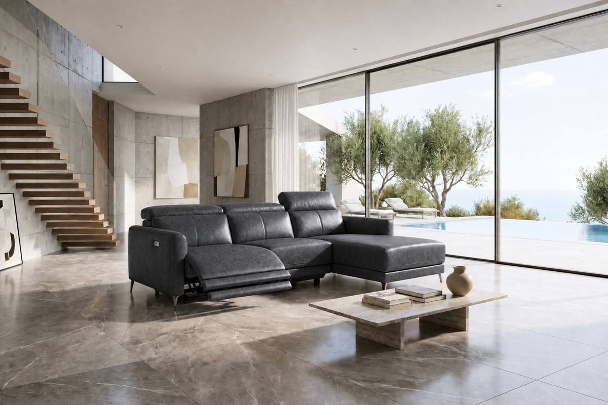 Andria Distressed Italian Aniline Leather Power Reclining Sectional Sofa