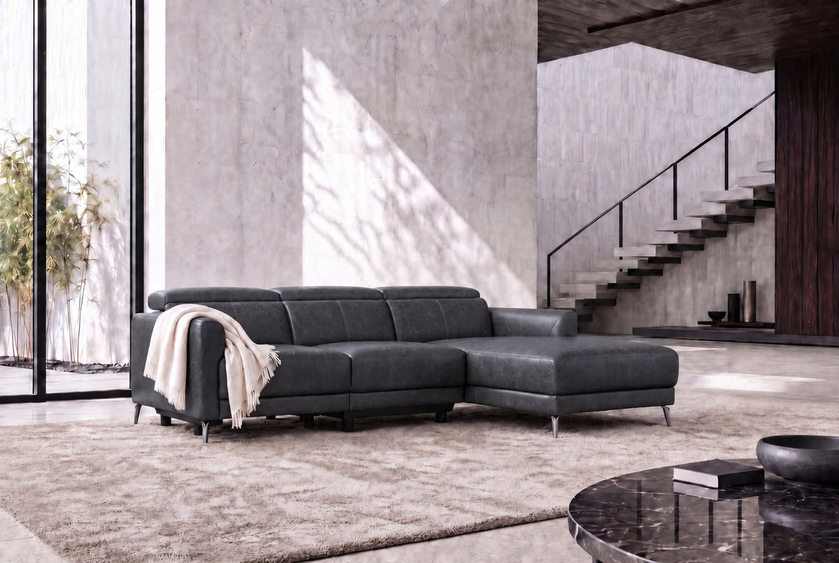 Andria Distressed Italian Aniline Leather Power Reclining Sectional Sofa