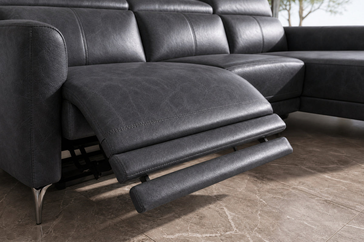 Andria Distressed Italian Aniline Leather Power Reclining Sectional Sofa