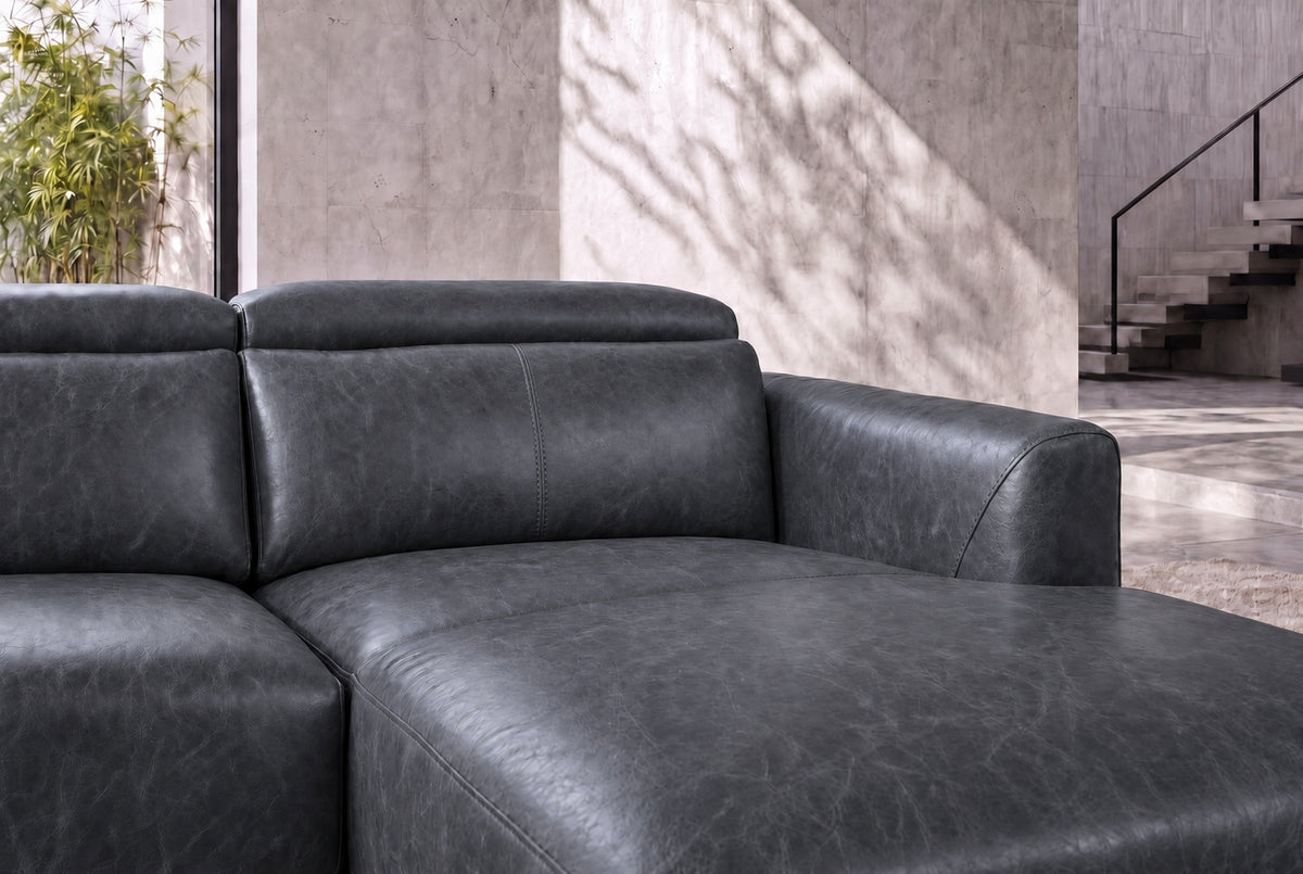 Andria Distressed Italian Aniline Leather Power Reclining Sectional Sofa