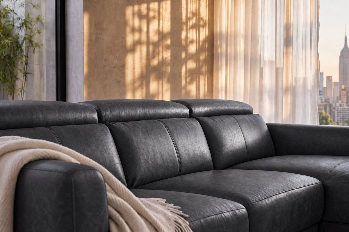 Andria Distressed Italian Aniline Leather Power Reclining Sectional Sofa