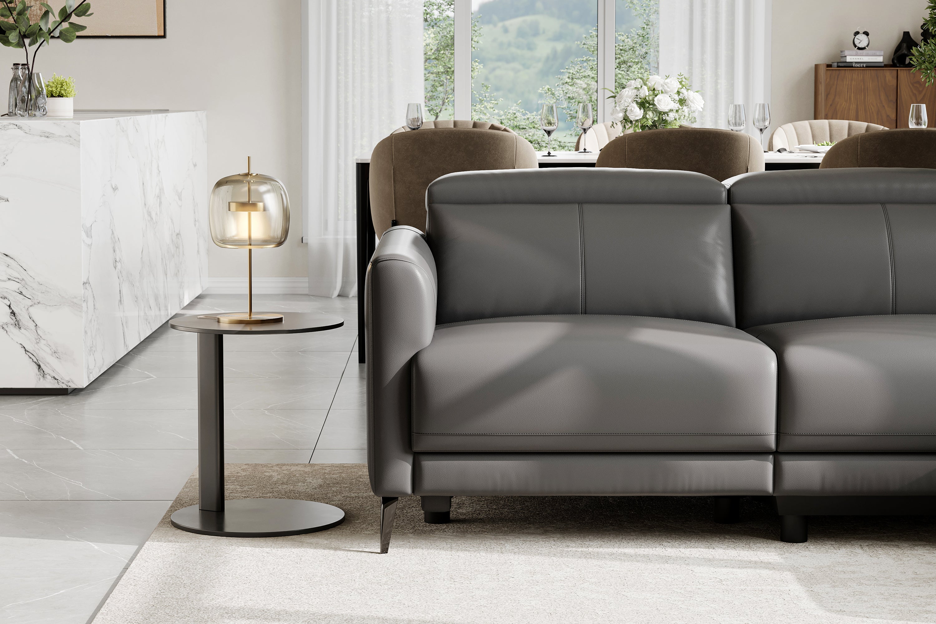 Valencia Andria Modern Right Hand Facing Top Grain Leather Reclining Sectional Sofa, Grey