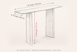 Anghiari dimensions sketch: 47 in (119.5 cm) long, 12 in (30.4 cm) deep, 29 in (73.7 cm) high, top 1 in (2.5 cm) thick