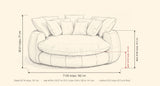 Aosta dimensions: 71.65 in wide, 65.74 in deep, 30.31 in high to the pillow tops, back 20.66 in, seat 16.92 in high