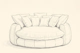 Pencil drawing of the Aosta lounge chair traced from the front view