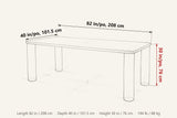 Arcevia dimensions on a pencil sketch of the table: 82 in long, 40 in deep, 30 in high