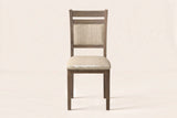 Arden dining chair in Walnut / Beige, straight front view showing the two rails, the padded back panel and the four square legs