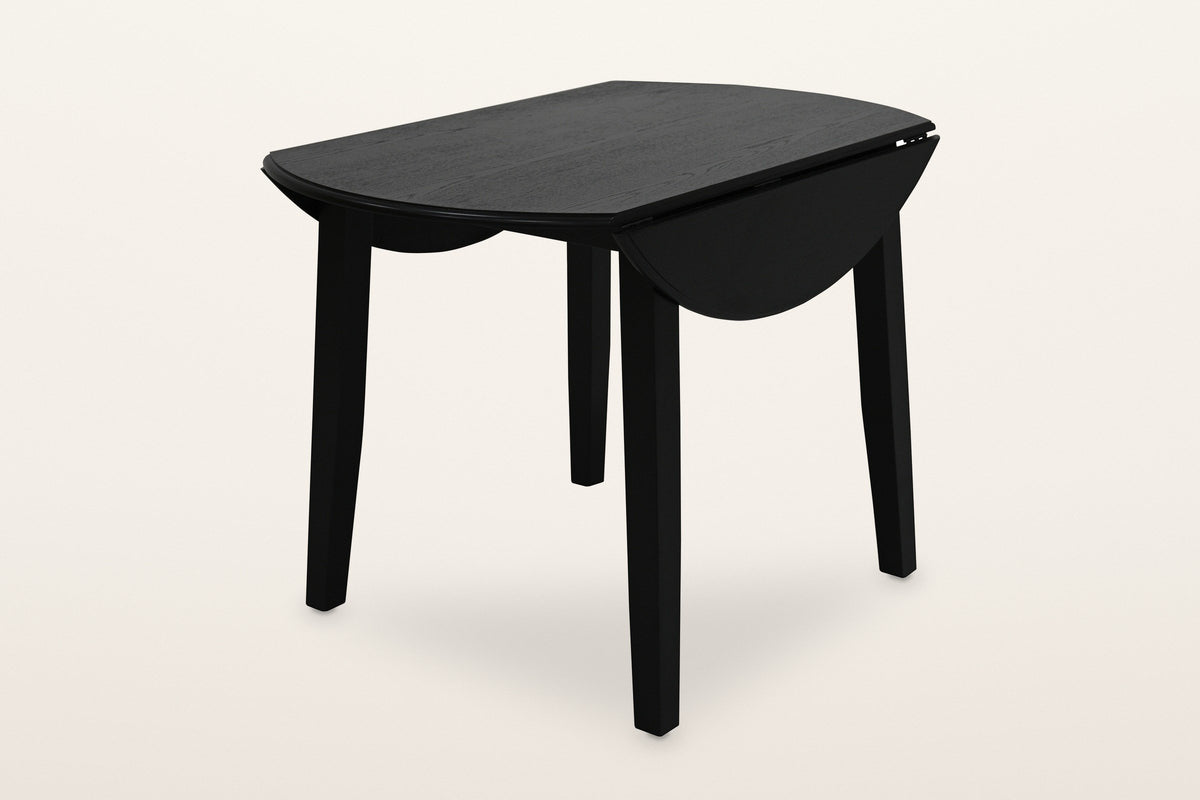 Arden drop-leaf dining table in Black with both leaves folded down, the leaves hanging on their hinges