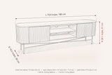 Arpino dimensions on a pencil sketch of the console: 70.9 in long, 14.2 in deep, 20.1 in high, 7.9 in under the cabinet