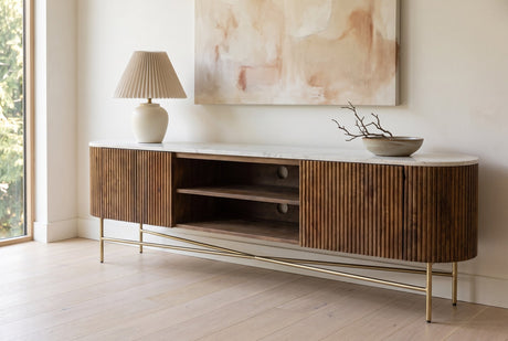Arpino Marble Top Reeded Mango Wood Media Console
