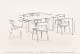 Arquata dining set dimensions: table 78 in long, 39 in deep, 29 in high; chair 29.5 in high, seat 17.3 in