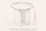 Arquata dimensions on a pencil sketch of the side table: 22 in wide, 22 in deep, 22 in high, 21.1 in under the top
