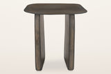 Arquata side table in mocha, straight front view: a soft-square top on two thick slab legs
