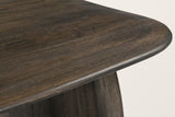 Close-up of the Arquata top in mocha: the rounded edge and the open-pored grain of solid mango wood