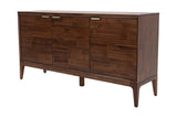 Ashby acacia wood 3-door sideboard in Natural Brown, three-quarter view