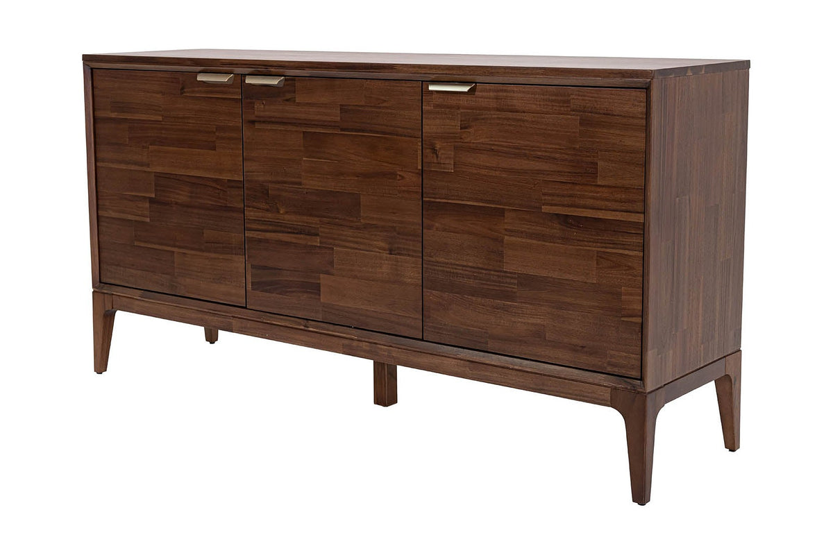 Ashby acacia wood 3-door sideboard in Natural Brown, three-quarter view