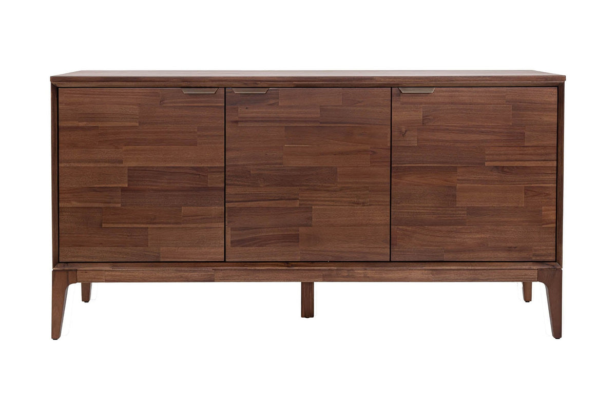 Ashby acacia sideboard in Natural Brown, front view with three doors