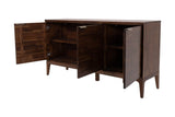 Ashby Natural Brown sideboard, angled view with doors open to shelved storage