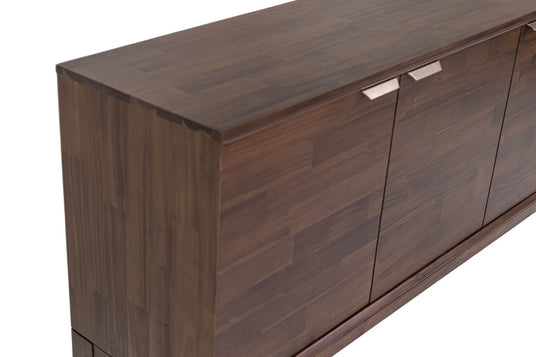 Ashby Acacia Wood 3-Door Sideboard with Brass Pulls - Brass Accents, Clean Lines