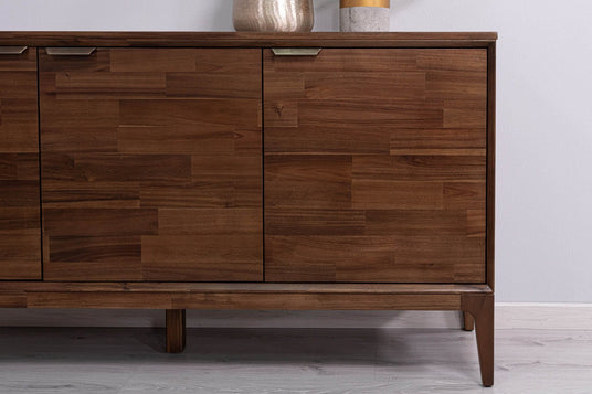 Ashby Acacia Wood 3-Door Sideboard with Brass Pulls - A True Mid-Century Profile