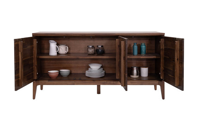Ashby Acacia Wood 3-Door Sideboard with Brass Pulls - Shelved Storage