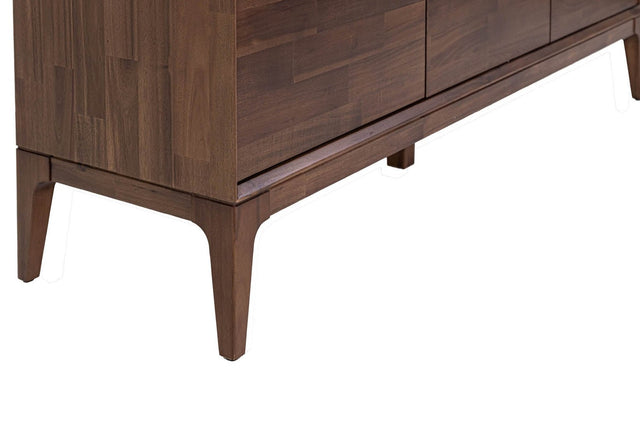 Ashby Acacia Wood 3-Door Sideboard with Brass Pulls - Tapered Mid-Century Legs