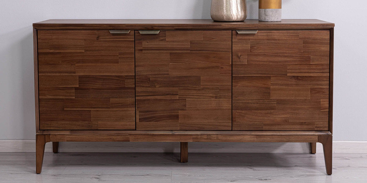 Ashby Acacia Wood 3-Door Sideboard with Brass Pulls