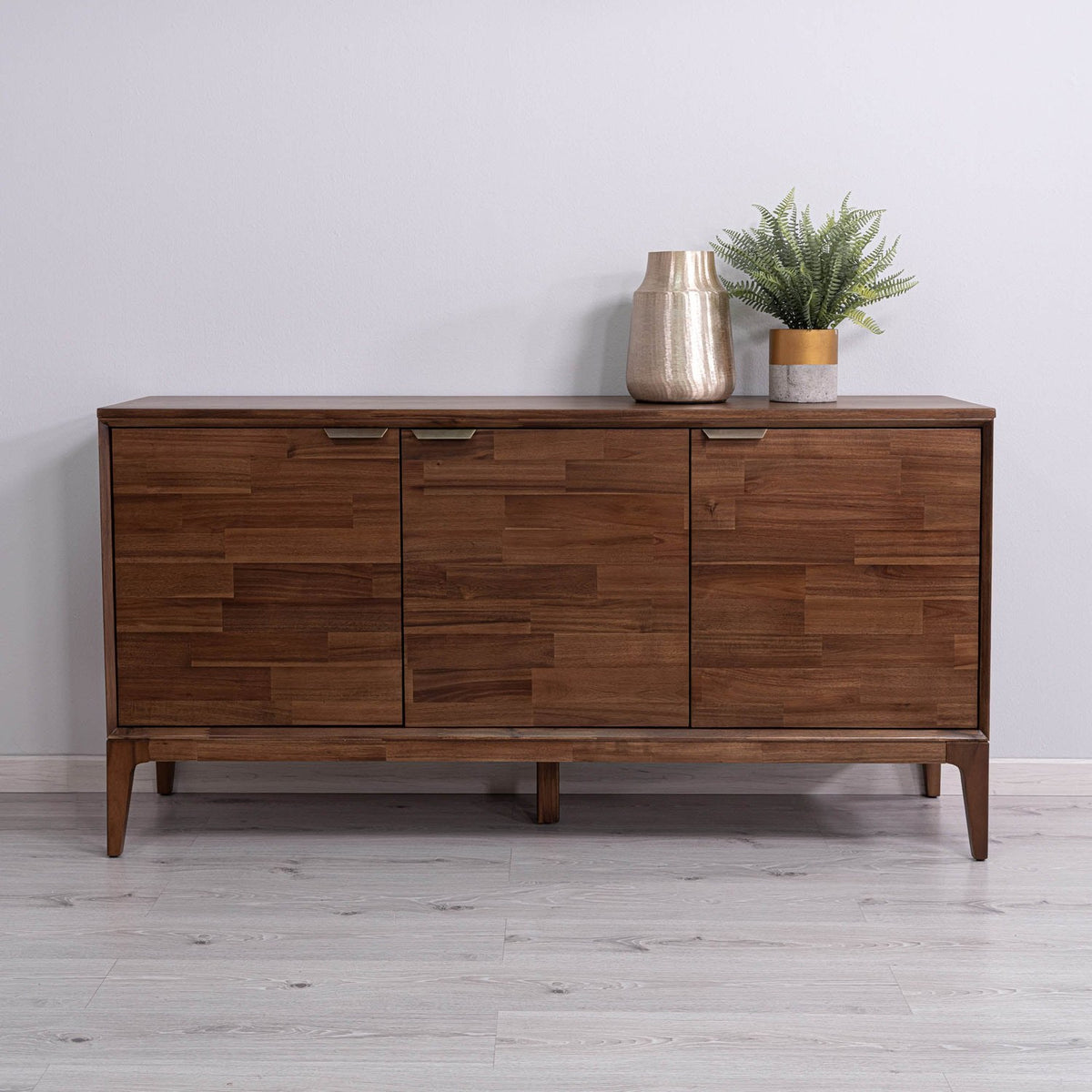 Ashby Acacia Wood 3-Door Sideboard with Brass Pulls