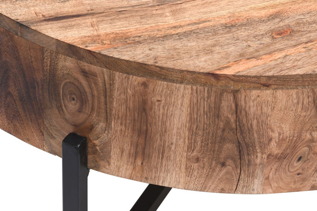Ashford Mango Wood Round Coffee Table with Iron Base - Hand-Crafted Character