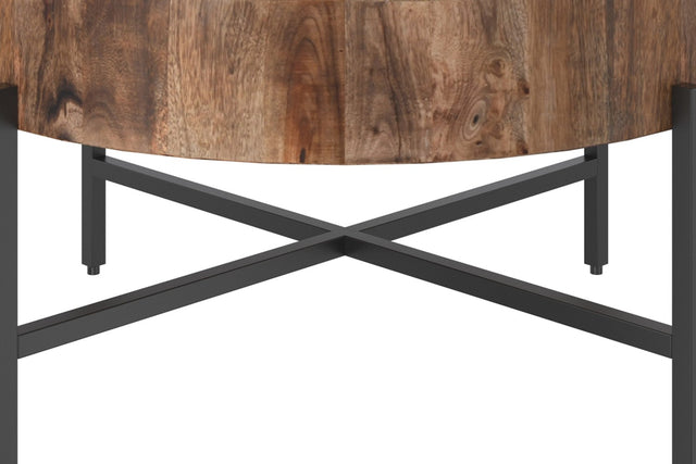 Ashford Mango Wood Round Coffee Table with Iron Base - Black Iron X-Base