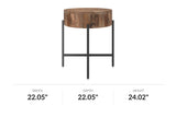 Ashford mango wood side table, front view with inch dimensions