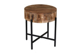 Ashford mango wood side table from a raised angle, showing the top and iron base