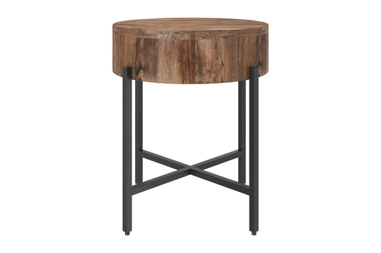 Ashford Mango Wood Round Side Table with Iron Base - An Industrial Base