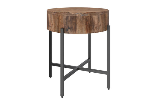 Ashford Mango Wood Round Side Table with Iron Base - Beside the Sofa or the Bed