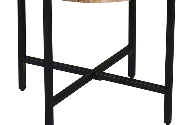Ashford Mango Wood Round Side Table with Iron Base - Black Iron X-Base