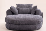 Asolo chaise lounge in Grey chenille, front view: the oval seat cushion, the channelled base and four pillows