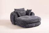Asolo chenille chaise lounge chair in Grey, three-quarter view on a warm off-white backdrop