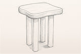 Pencil sketch of the Atri side table, three-quarter view from above