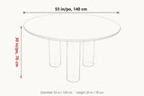 Atzara Round dimensions on a pencil sketch of the table: 55 in across, 30 in high