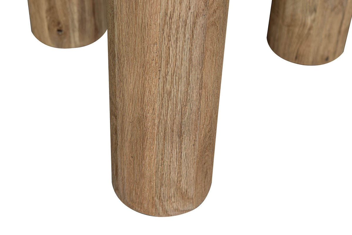 Close-up of the Atzara column feet: three round oak columns, flat at the bottom with a softly rounded edge