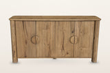 Atzara sideboard in Natural, straight front view on a warm white studio backdrop: four doors