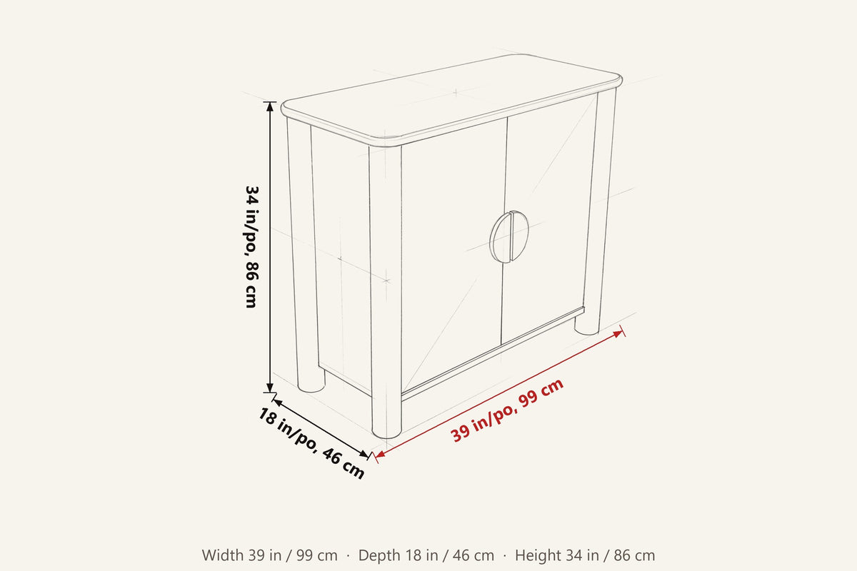 Atzara Small dimensions on a pencil sketch of the sideboard: 39 in wide, 18 in deep, 34 in high