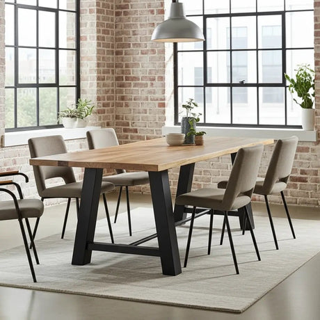 Orlina Industrial-Style Dining Table with Matte Black Steel Legs and Mango Wood Top