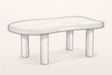 Pencil sketch of the Bagnoregio coffee table, three-quarter view from above
