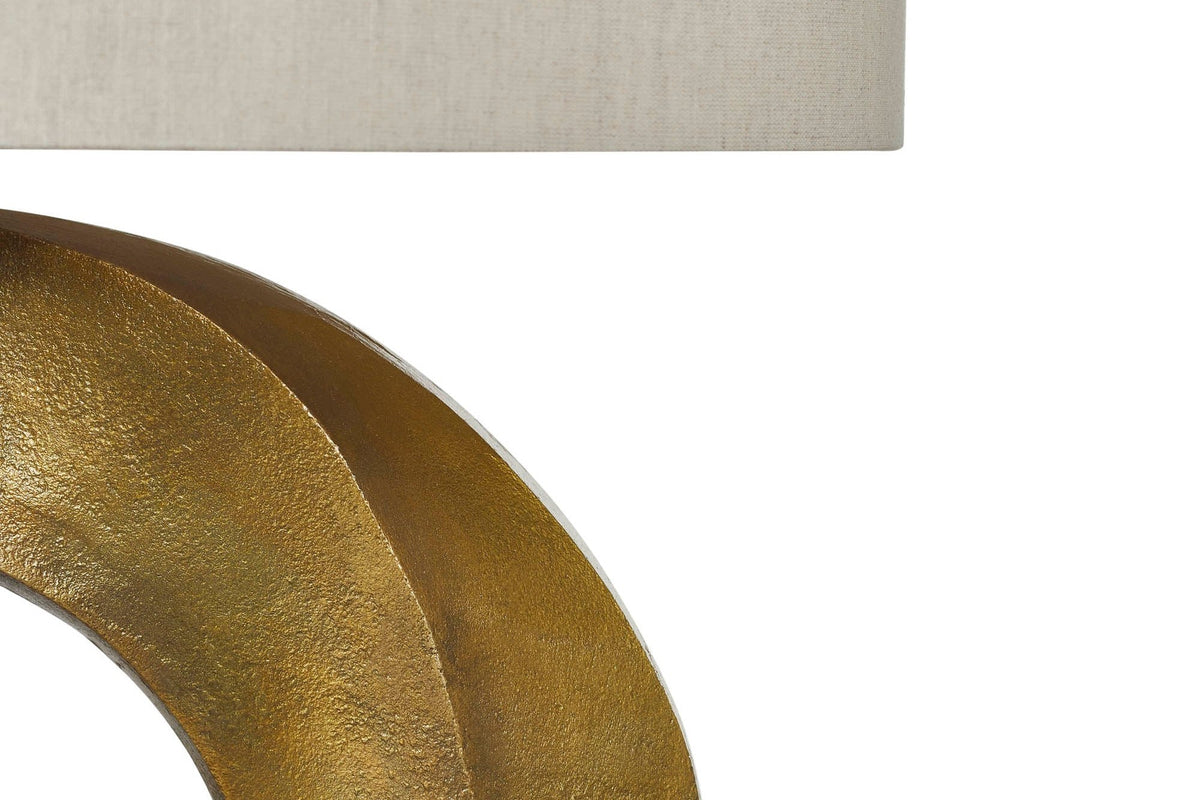 Close-up of the textured brass ring and shade edge on the Bastien lamp