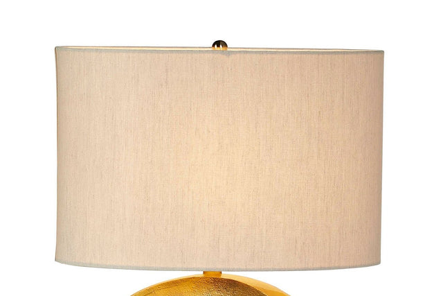 Bastien Antique Brass Open Ring Table Lamp - Oval Linen Shade
