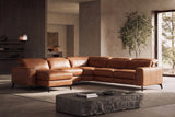 Esther Distressed Italian Aniline Leather Corner Recliner Sectional Sofa